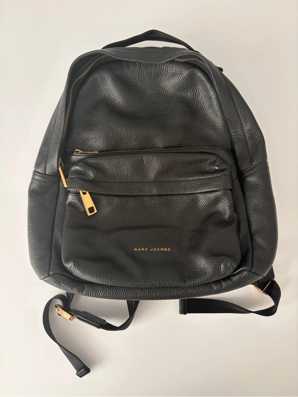 Marc Jacobs Black Pebbled Leather Backpack with Gold Accents